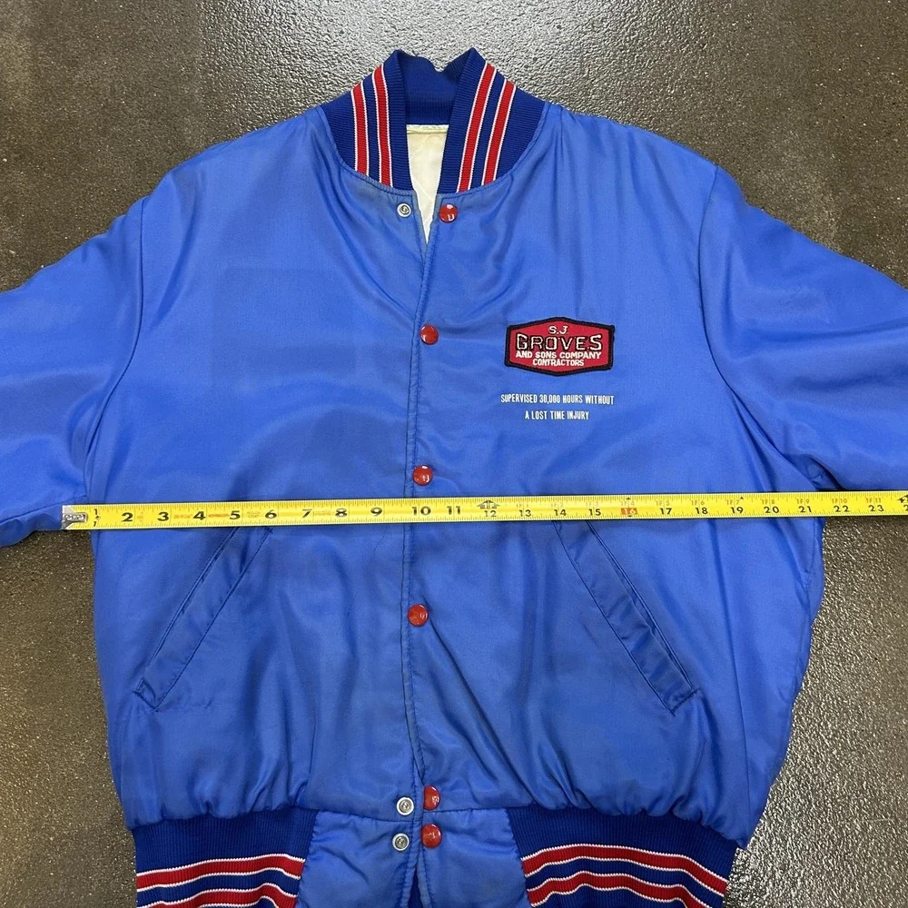 Vintage Holloway Jacket Mens Medium Blue Satin Bomber SJ Groves‎ Workwear 80s